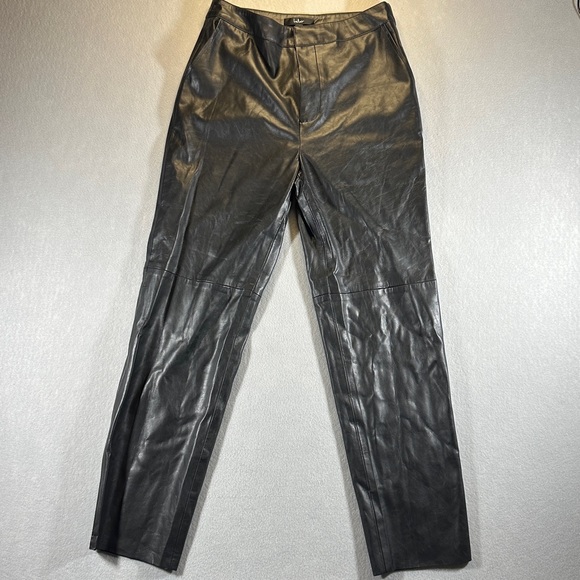 Lulus Pants - Lulus Vegan‎ Faux Leather Straight Leg Black Pants Raw Hem Size M Black NWT